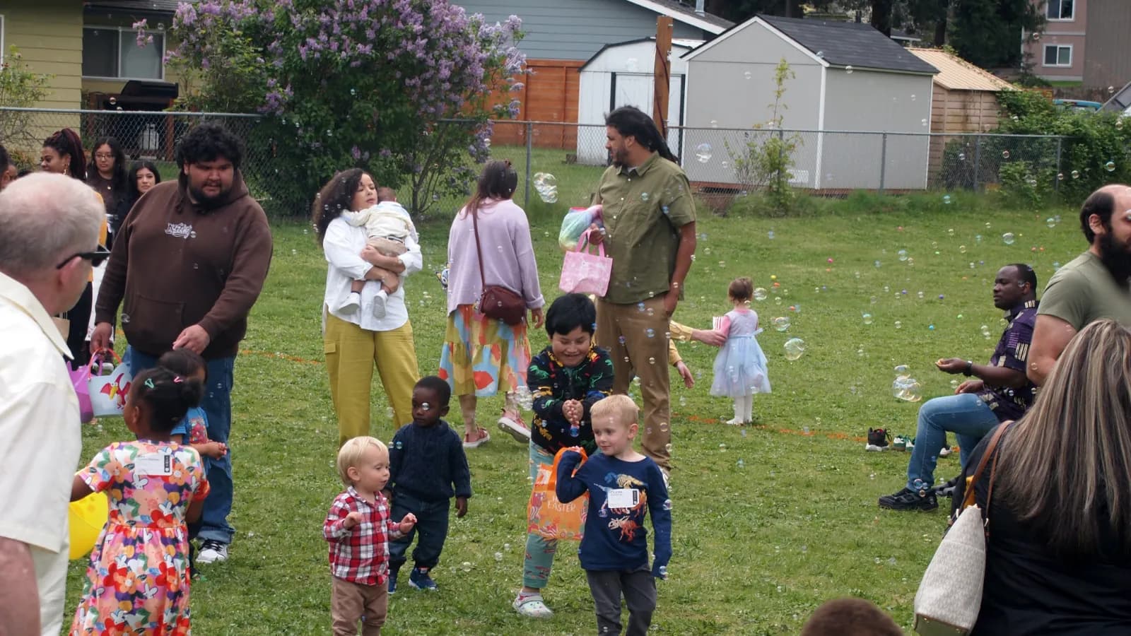 Bubbles floating outside at Easter celebration